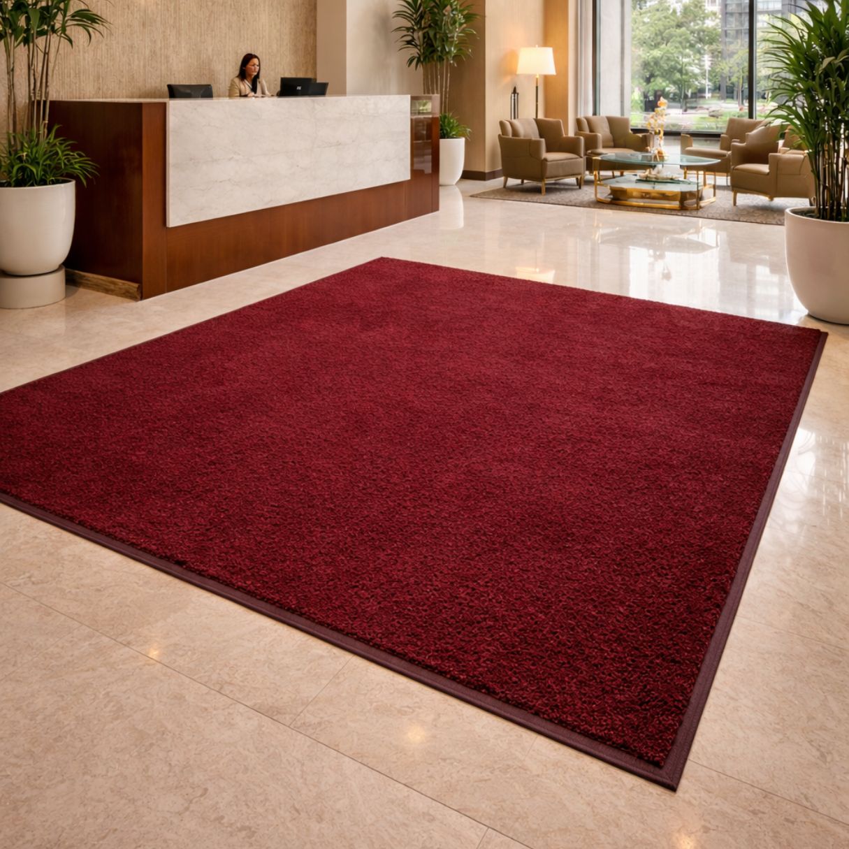 Premium Plush mat in use burgundy- lobby