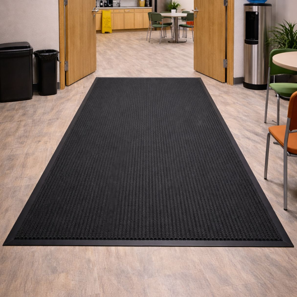 Ribbed entrance mats cafeteria