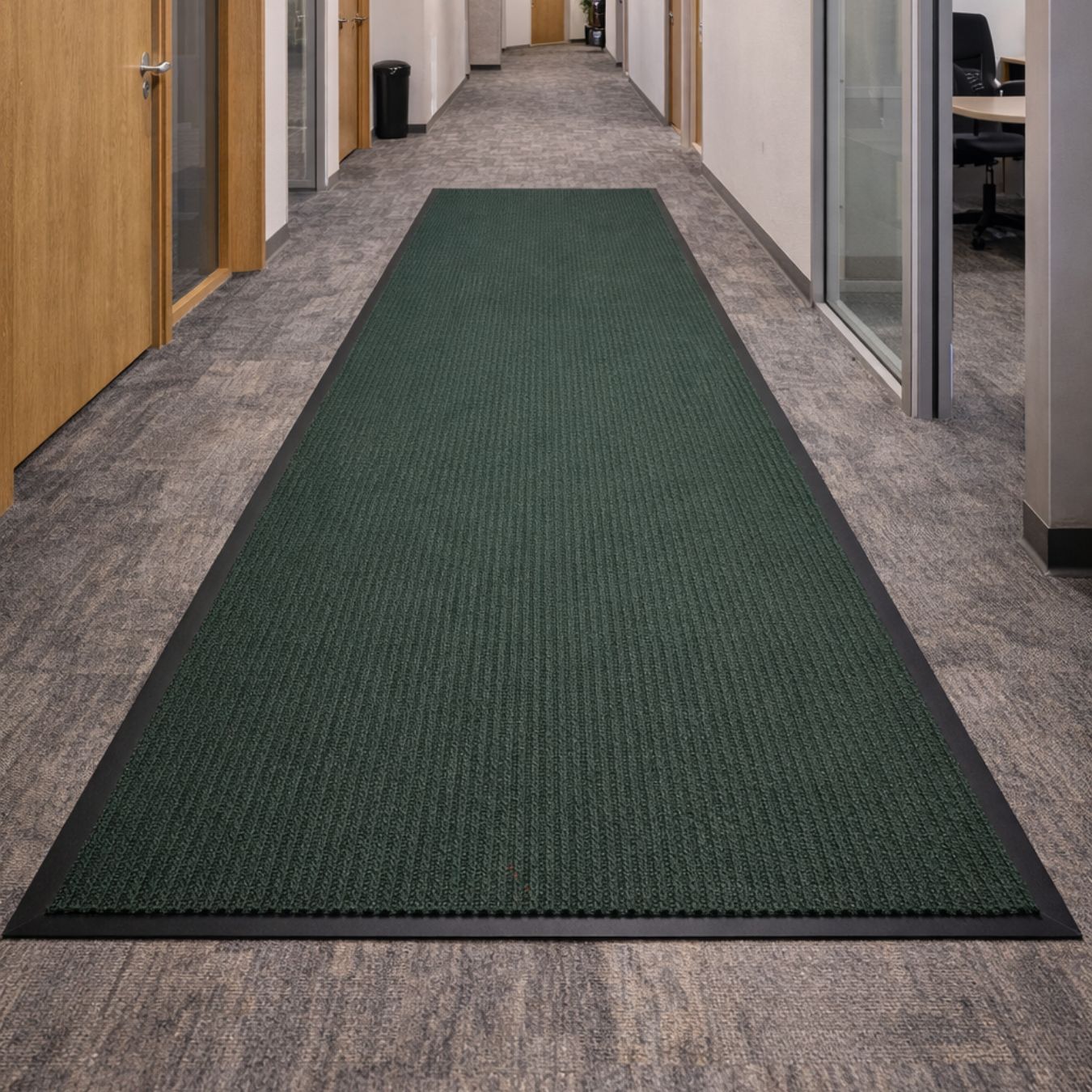 Ribbed entrance mats office hallway