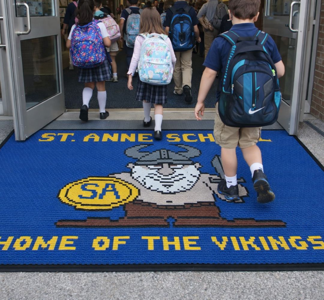 Vinyl link logo mats – school application
