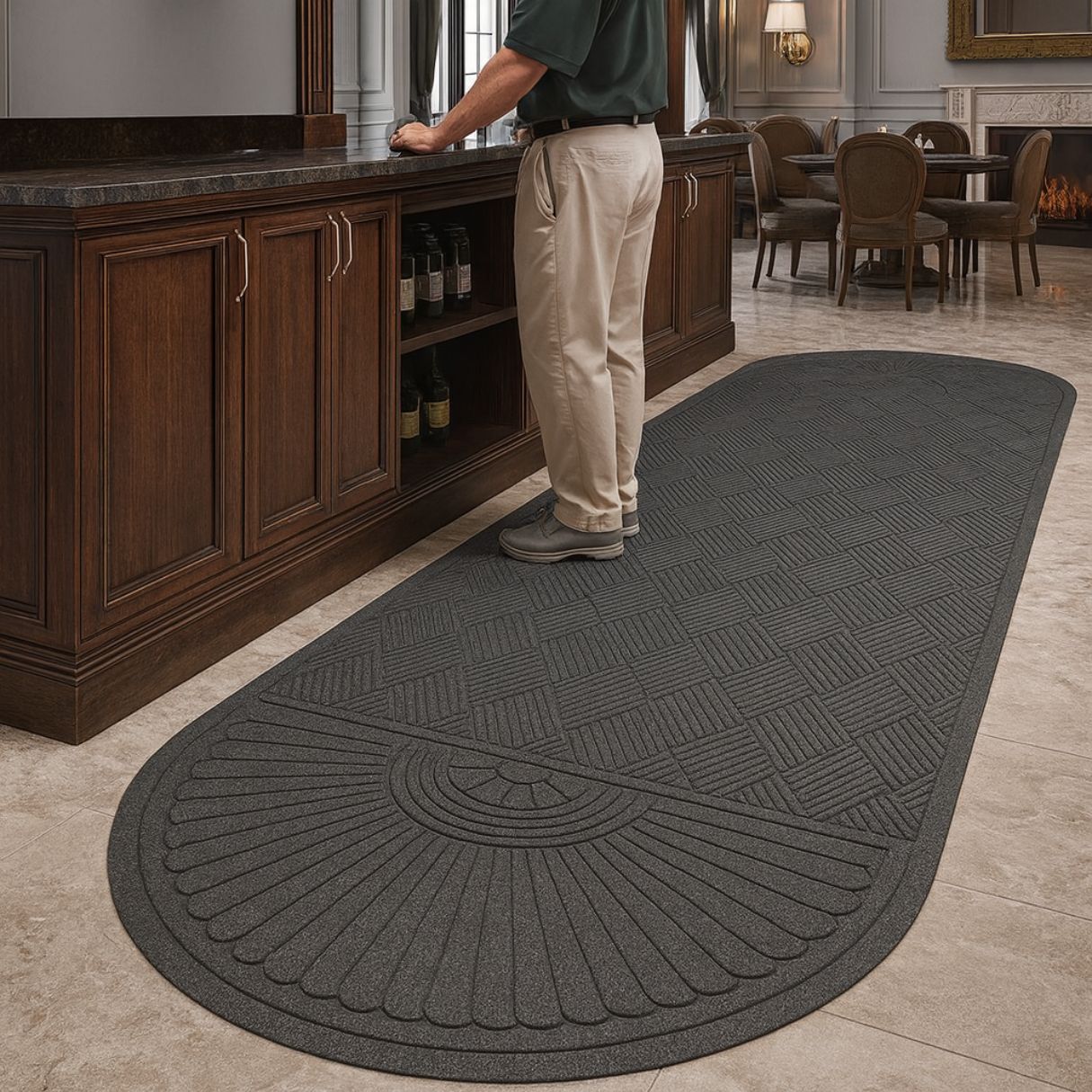 waterguard two end round mat in use-gray