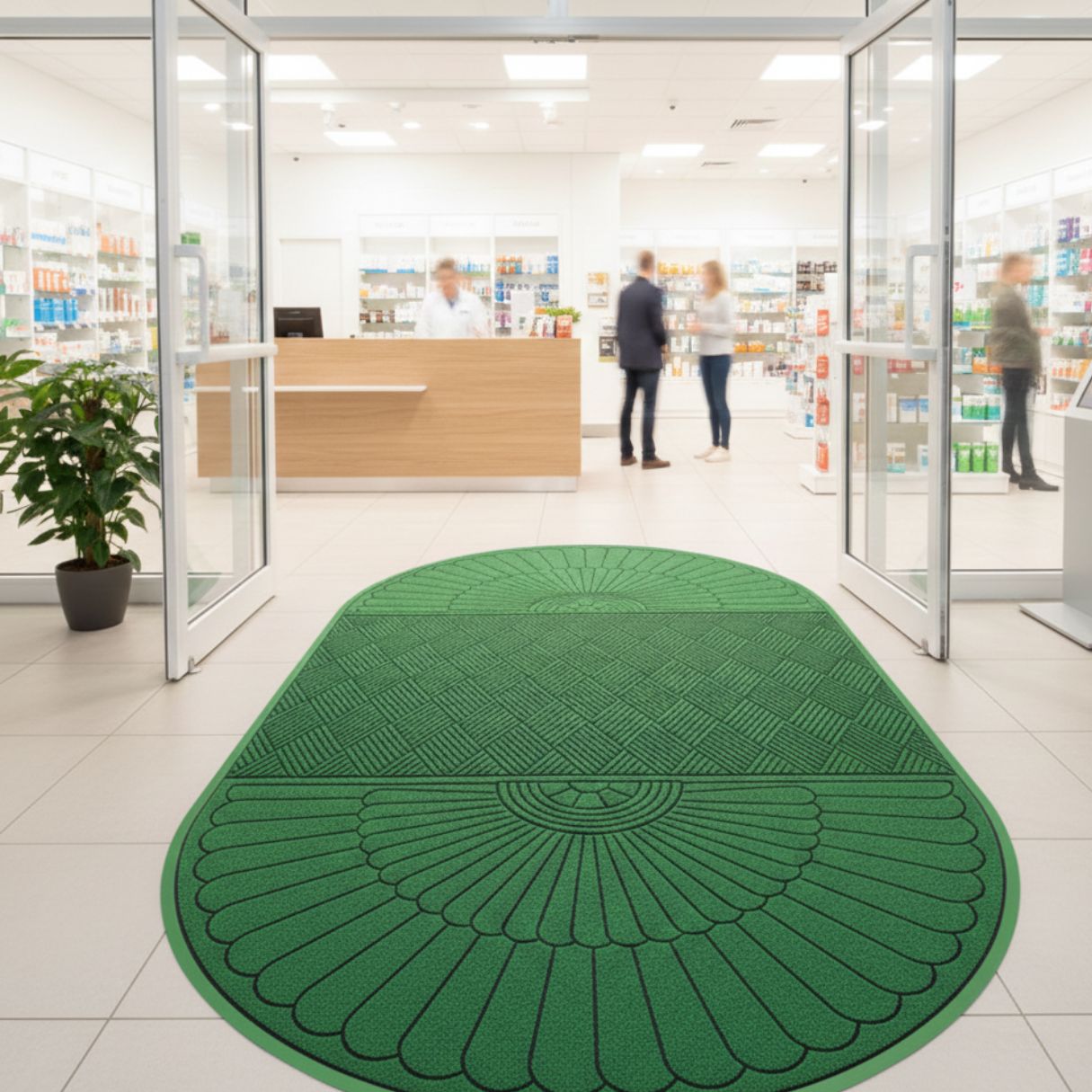 waterguard two end round mat in use- green